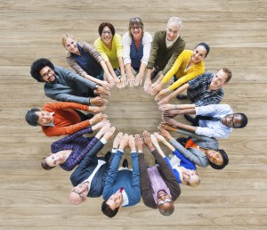 Aerial View of Multiethnic People Forming Circle of Hands